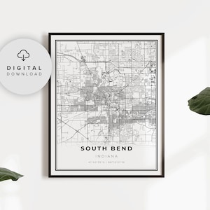 South Bend Map Print, Indiana IN USA Map Art Poster, Notre Dame Univveristy, Printable city street road map, NP214