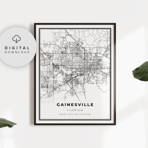 Gainesville Map Print, Florida FL USA Map Art Poster, Printable city street road map, City map download, NP218