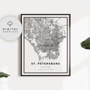 St. Petersburg Map Print, Florida FL USA Map Art Poster, Printable city street road map, Digital prints, NP25