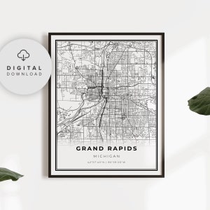 Grand Rapids Map Print, Michigan MI USA Map Art Poster, Printable city street road map, printable gift her, NP351