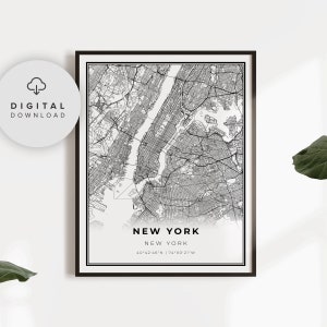 New York Map Print, New York City NYC NY USA Map Art Poster, Afdrukbare straat wegenkaart, Digitale kunst, NP326