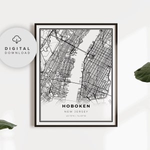 Hoboken Map Print, New Jersey NJ USA Map Art Poster, Hudson County, Printable city street road map, Digital art, NP208