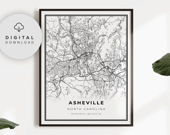 Asheville Map Print, North Carolina NC USA Map Art Poster, Printable city street road map, Printable prints, NP369