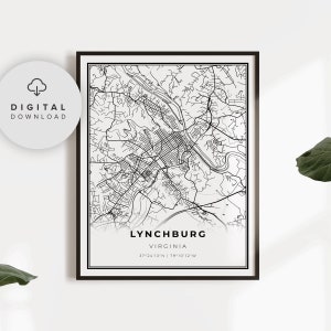 Lynchburg Map Print, Virginia VA USA Map Art Poster, Printable city street road map, Printable map, NP305