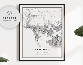 Ventura Map Print, California CA USA Map Art Poster, San Buenaventura, Printable city street road map, NP204