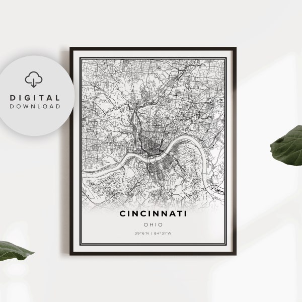 Cincinnati Map Print, Ohio OH USA Map Art Poster, Printable city street road map, Printable travel, office idea, NP311