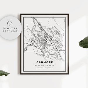 Canmore Map Print, Alberta AB Canada Map Art Poster, Printable city street road map, printable gift her, NP527