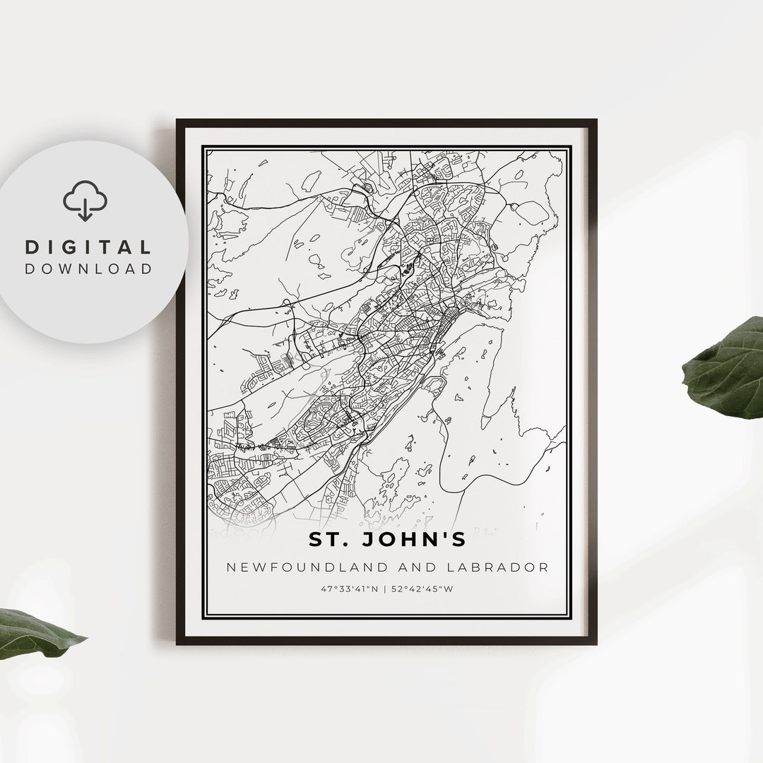 St. Johns Map Print, St Johns Newfoundland and Labrador NL Canada Map ...