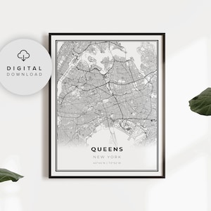 Queens Map Print, New York City NYC NY USA Map Art Poster, Printable city street road map, Printable wall decor, NP312