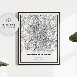 Braunschweig Map Print, Deutschland Karte Kunst Poster, Brunswick DE, printable Stadtstraße Straßenkarte, printable, Geschenk ihn, PN415