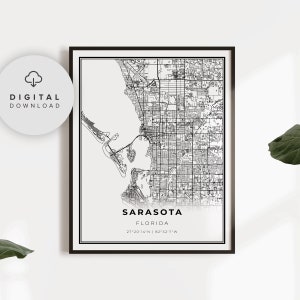 Sarasota Map Print, Florida FL USA Map Art Poster, Printable city street road map, Digital download art, NP213