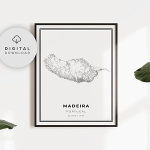 Madeira Map Print, Portugal Map Art Poster, Funchal, Printable city street road map, City map art, gift doctor, NP838