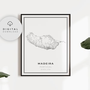 Madeira Kaart Print, Portugal Kaart Art Poster, Funchal, Afdrukbare stad straat routekaart, City kaart kunst, cadeau arts, NP838