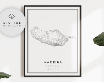 Madeira Map Art Print, Funchal City Street Map (Digital Download), NP838