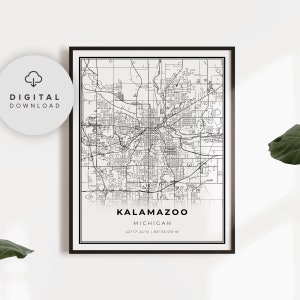 Kalamazoo Map Print, Michigan MI USA Map Art Poster, Portage, Printable city street road map, Printable travel, NP252
