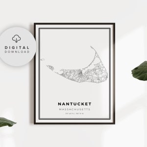 Nantucket Karte Druck, Massachusetts MA USA Karte Kunst Poster, Cape Cod, druckbare Stadt Straße Straßenkarte, Stadtpläne, NP335