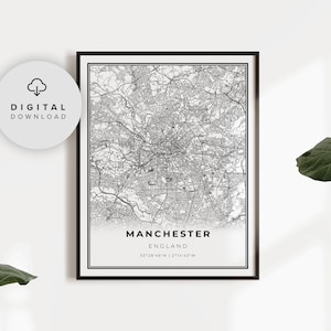 Manchester Karte Druck, England Vereinigtes Königreich UK Karte Kunst poster, druckbare Stadt Straße Straßenkarte, druckbare Dekor, NP624