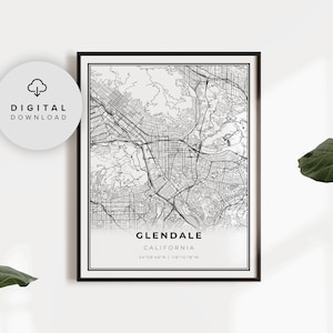 Glendale Map Print, California CA USA Map Art Poster, Printable city street road map, printable artwork, NP63