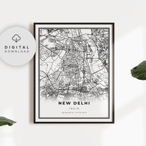 New Delhi kaart print, India kaart art poster, afdrukbare stratenplan stad, afdrukbaar cadeau moeder, cadeau vriendin, NP908