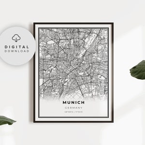 Munich Map Print, Germany Map Art Poster, Bavaria, Printable city street road map, City art, office gifts women, NP783