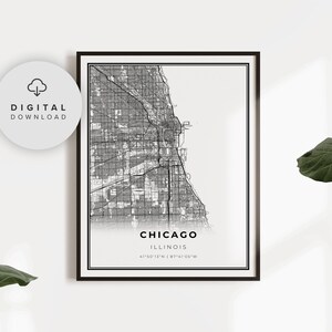 Chicago Map Print, Illinois IL USA Map Art Poster, Printable city street road map, etsy art, livingroom decor, NP319