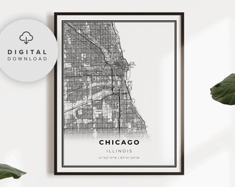 Chicago Map Poster City Wall Art Chicago Map Print Il Road Map Office Gift L24v4 Illinois Print Street Map Decor