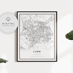 Impresión de mapa de Lund, póster de arte de mapa de Suecia, mapa de calles de la ciudad imprimible, arte imprimible de Etsy, regalo para padres, NP697