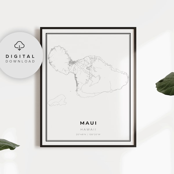 Maui Map Print, Hawaii HI USA Map Art Poster, Kahului, Printable city street road map, City maps, gift for a boy, NP394