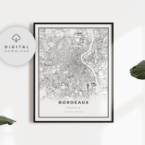 Bordeaux Karte Druck, Frankreich Karte Kunst Poster, druckbare Stadt Straße Straßenkarte, druckbare Designs, minimalistische Wandkunst, NP741