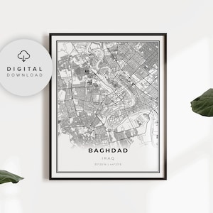 Bagdad kaartafdruk, Irak kaart kunstposter, Bagdad, afdrukbare stratenplan stad, afdrukbaar cadeau vader, cadeau mentor, NP907
