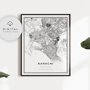 Karachi Map Print, Pakistan Map Art Poster, Printable city street road map, Printable travel, bedroom poster, NP574