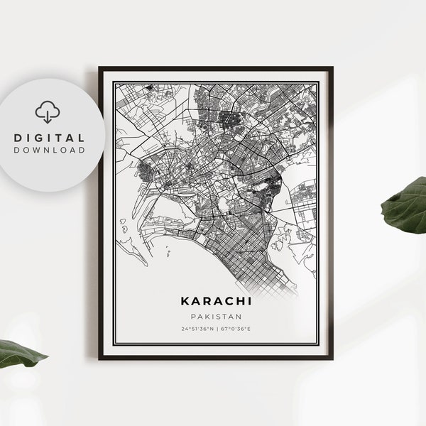 Karachi Map Print, Pakistan Map Art Poster, Printable city street road map, Printable travel, bedroom poster, NP574