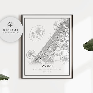 Impressão de mapa de Dubai, pôster de arte de mapa dos Emirados Árabes Unidos, Dubai, mapa de ruas da cidade para impressão, download de arte digital, NP712