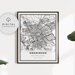 Groningen Karte Druck, Niederlande Karte Kunst Poster, Eponymous, druckbare Stadt Straße Straßenkarte, herunterladbare Kunst, NP930