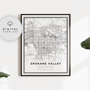 Spokane Valley Map Print, Washington WA USA Map Art Poster, Printable city street road map, Printable designs, NP124