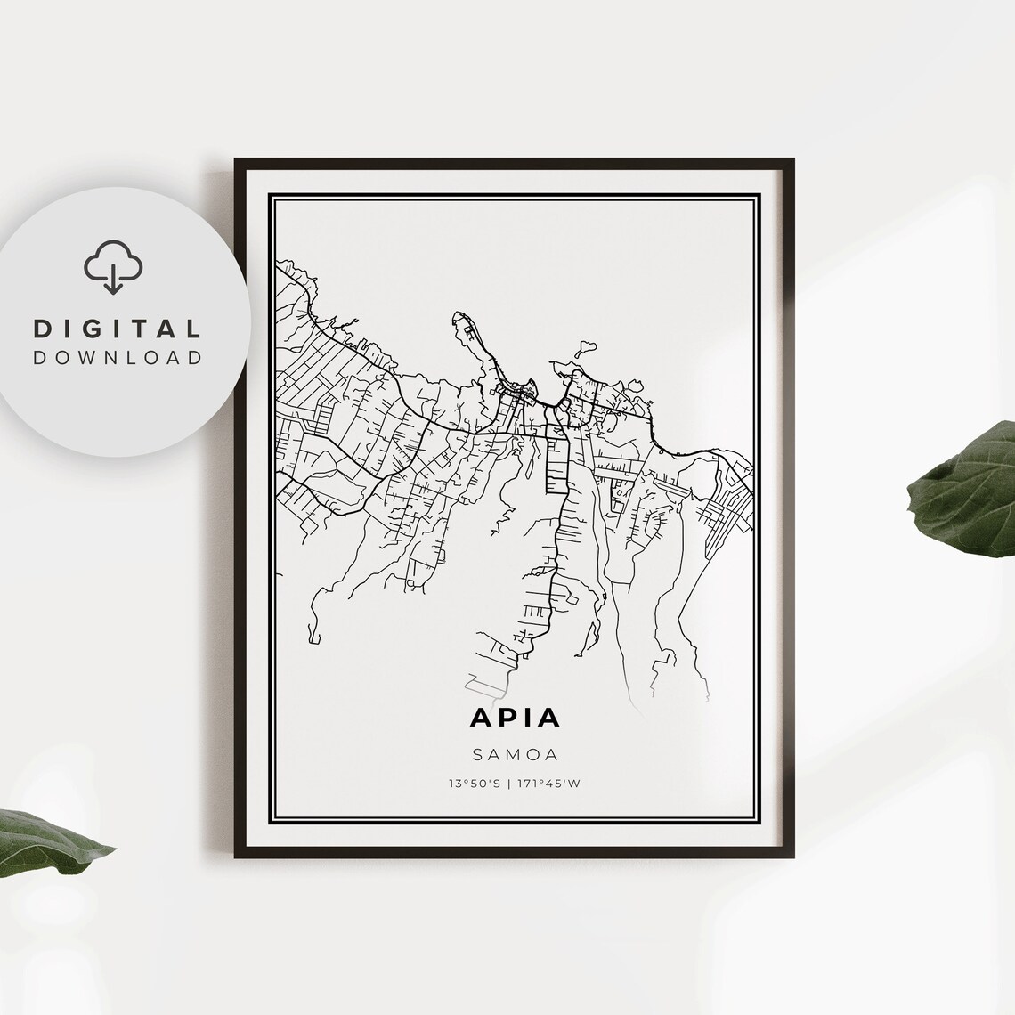 Apia Map Print, Samoa Map Art Poster, Upolu Tuamasaga, Printable City ...