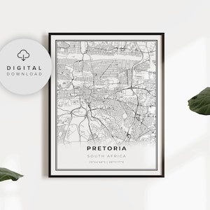 Pretoria Map Print, South Africa Map Art Poster, Gauteng, Printable city street road map, Digital printable, NP709