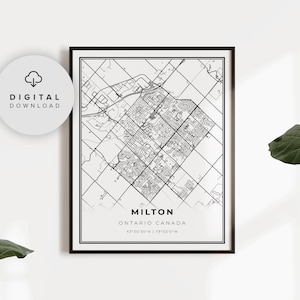 Milton Map Print, Ontario ON Canada Map Art Poster, Printable city street road map, downloadable prints, NP929