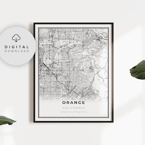 Orange Map Print, California CA USA Map Art Poster, Printable city street road map, Printable office art, NP12