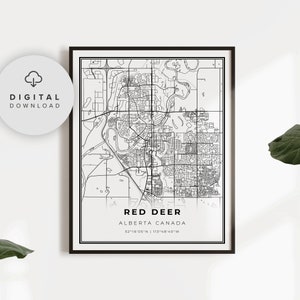 Red Deer Map Print, Alberta AB Canada Map Art Poster, Edmonton Calgary, Printable city street road map, NP438