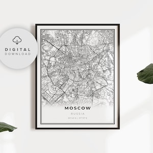 Moscow Map Print, Russia Map Art Poster, Printable city street road map, Printable office, gift for pilot, NP426