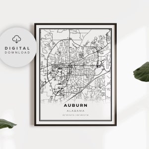 Auburn Map Print, Alabama AL USA Map Art Poster, Auburn University, Printable city street road map, gift brother, NP354
