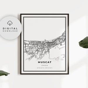 Muscat Map Print, Oman Map Art Poster, Arab Persian, Printable city street road map, Printable, gift for a woman, NP619