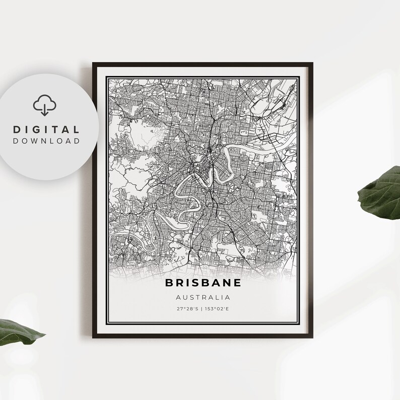Brisbane Australia Map Art Print, City Street Map (digital Download ...