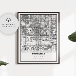 Phoenix Map Print, Arizona AZ USA Map Art Poster, Printable city street road map, downloadable wall, NP374
