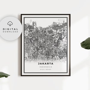 Jakarta Map Print, Indonesia Map Art Poster, Printable city street road map, downloadable wall, gift for mother, NP873