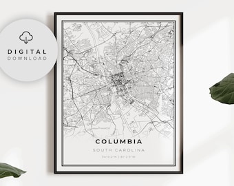 Columbia South Carolina Map Art Print, City Street Map Poster (Digital Download), NP141