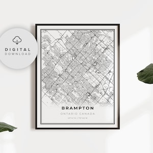 Brampton Map Print, Ontario ON Canada Map Art Poster, Printable city street road map, Digital prints Etsy, NP706