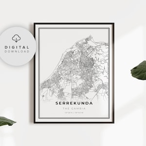Serrekunda Map Print, The Gambia Map Art Poster, Serekunda, Printable city street road map, City map art, NP779