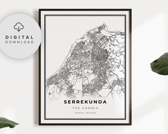 Serrekunda Map Print, The Gambia Map Art Poster, Serekunda, Printable city street road map, City map art, NP779